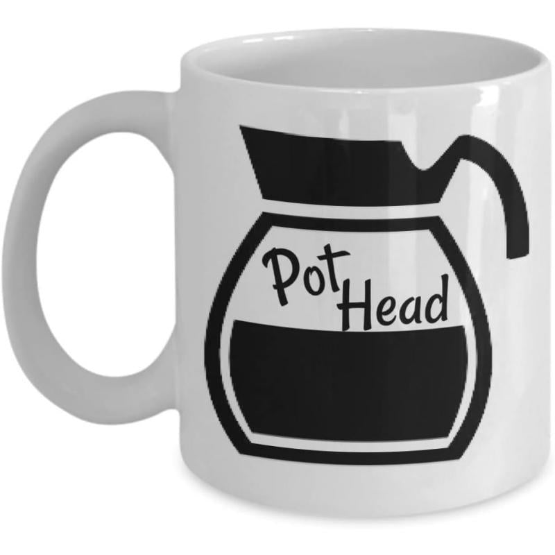 Tailorly White Ceramic 11 oz Mug - Pot Head Sleek Black Ink Coffee Carafe Silhouette Featuring A Bold Dark Filling Carafe