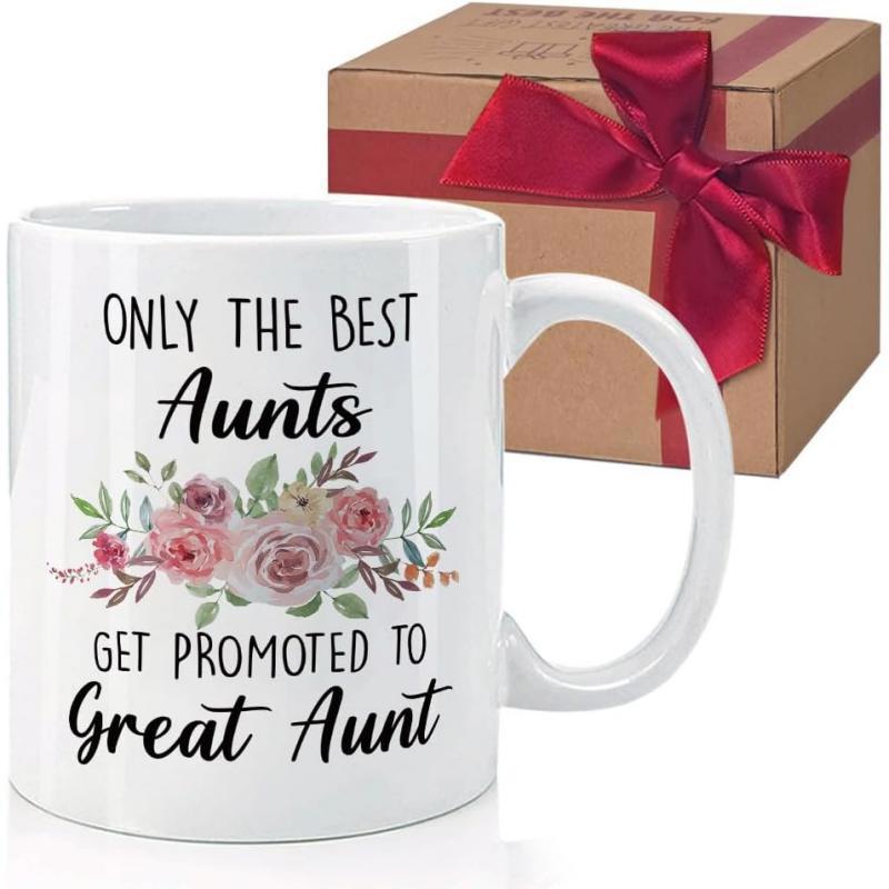 Tailorly White Ceramic 11 oz Mug - Only The Best Aunts Get Promoted To Great Aunt Elegant Watercolor Floral Bouquet With Soft Pink Roses And Greenery Mug