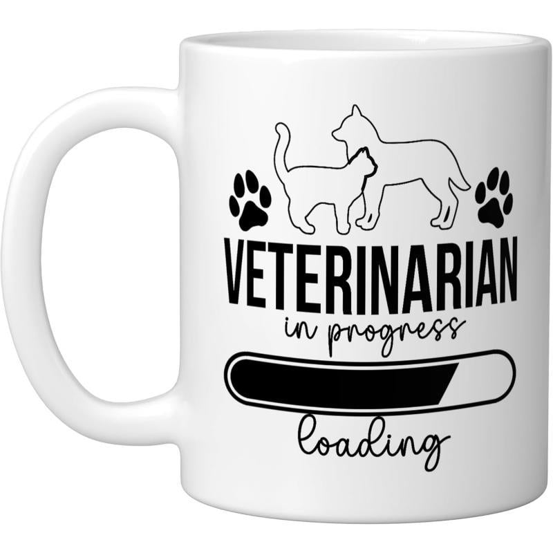 Tailorly White Ceramic 11 oz Mug - Veterinarian In Progress Loading Minimalist Black Outlines Of Domestic Cat And Friendly Dog Veterinarian