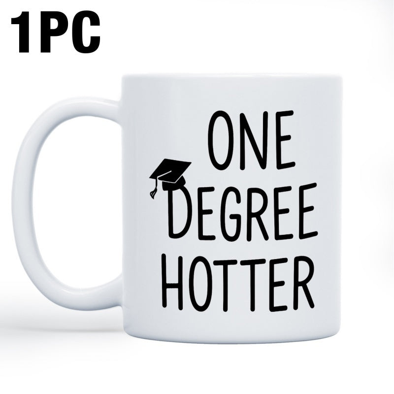 Tailorly White Ceramic 11 oz Mug - One Degree Hotter Minimalist Black Graduation Cap Icon Placed Beside Bold Creative Vertical Mug