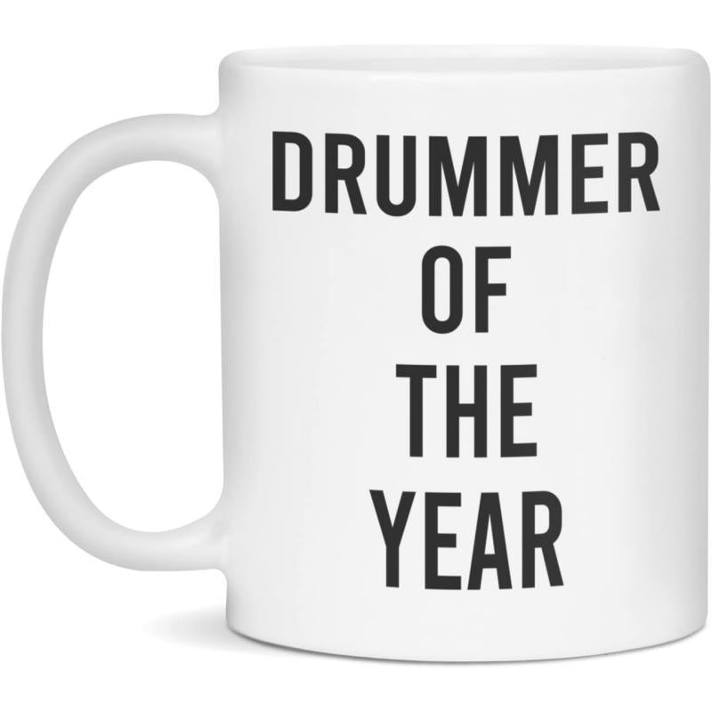 Tailorly White Ceramic 11 oz Mug - Drummer Of The Year Bold Black Minimalist Modern Typography Displayed On A Sleek