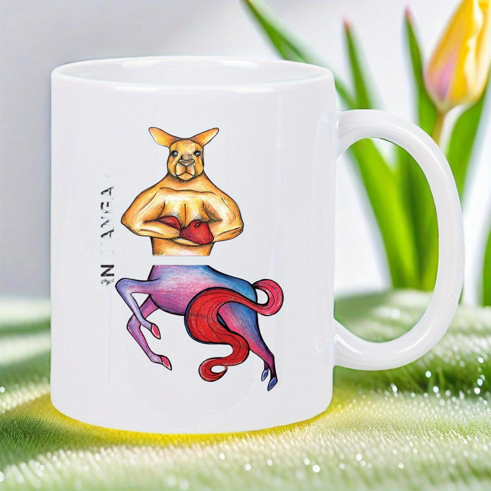 Tailorly White Ceramic 11 oz Mug - Text Me Muscular Boxing Kangaroo Joined To A Colorful Magical Quadruped Animal Body Kangaroo