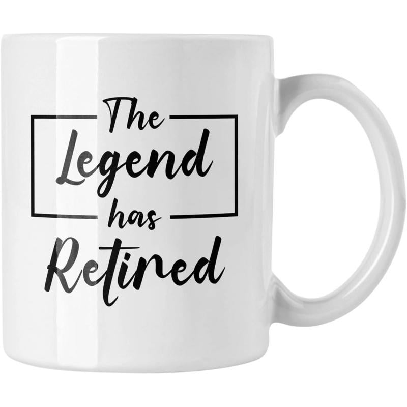 Tailorly White Ceramic 11 oz Mug - The Legend Has Retired Minimalist Black Artistic Script Font Centered On Polished