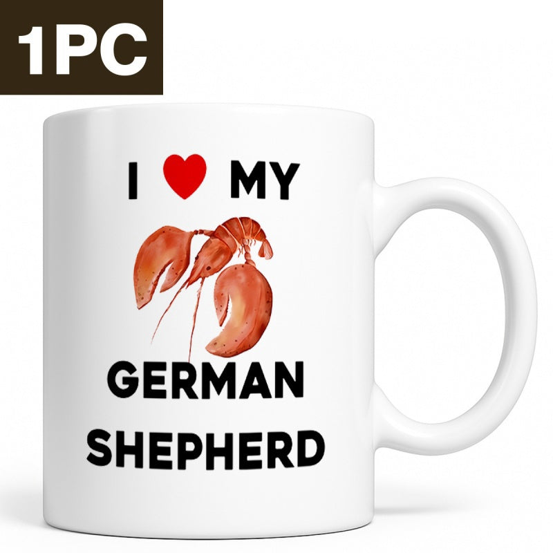 Tailorly White Ceramic 11 oz Mug - I My German Shepherd Vibrant Red Watercolor Artistic Illustration Featuring A Graceful Lobster