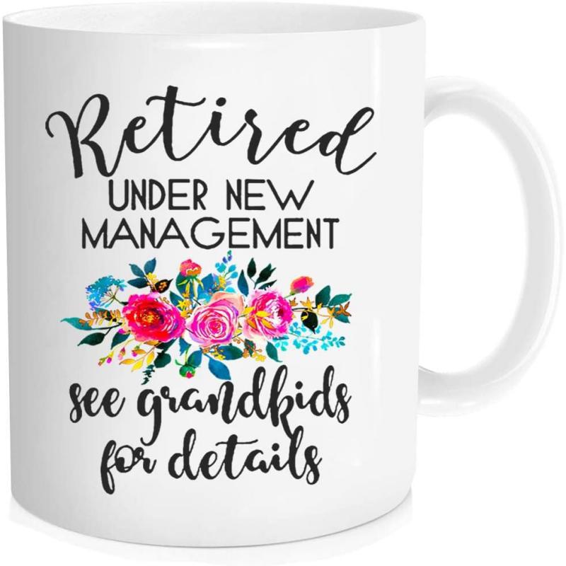 Tailorly White Ceramic 11 oz Mug - Retired Under New Management See Grandkids For Details Vibrant Watercolor Blooming Roses With Colorful Artistic Leaves Bouquet