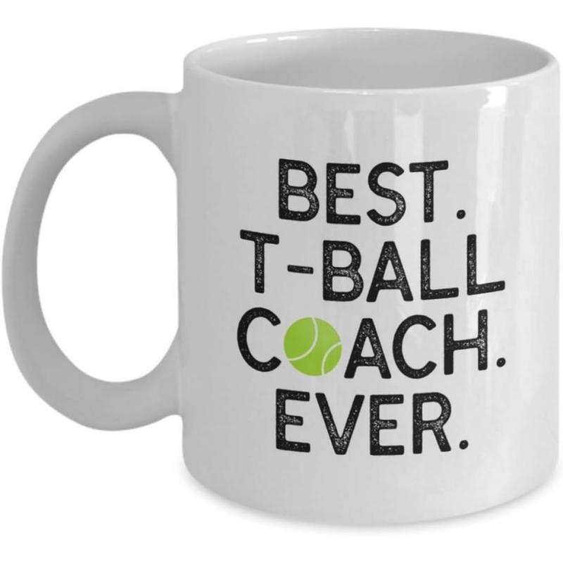 Tailorly White Ceramic 11 oz Mug - Best T Ball Coach Ever Minimalist Black Text With Bright Green Tennis Ball Mug