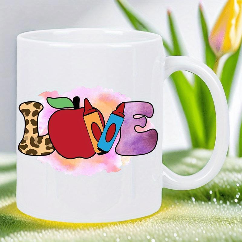 Tailorly White Ceramic 11 oz Mug - Love Colorful School Elements With Apple And Crayons Plus Leopard Print Mug