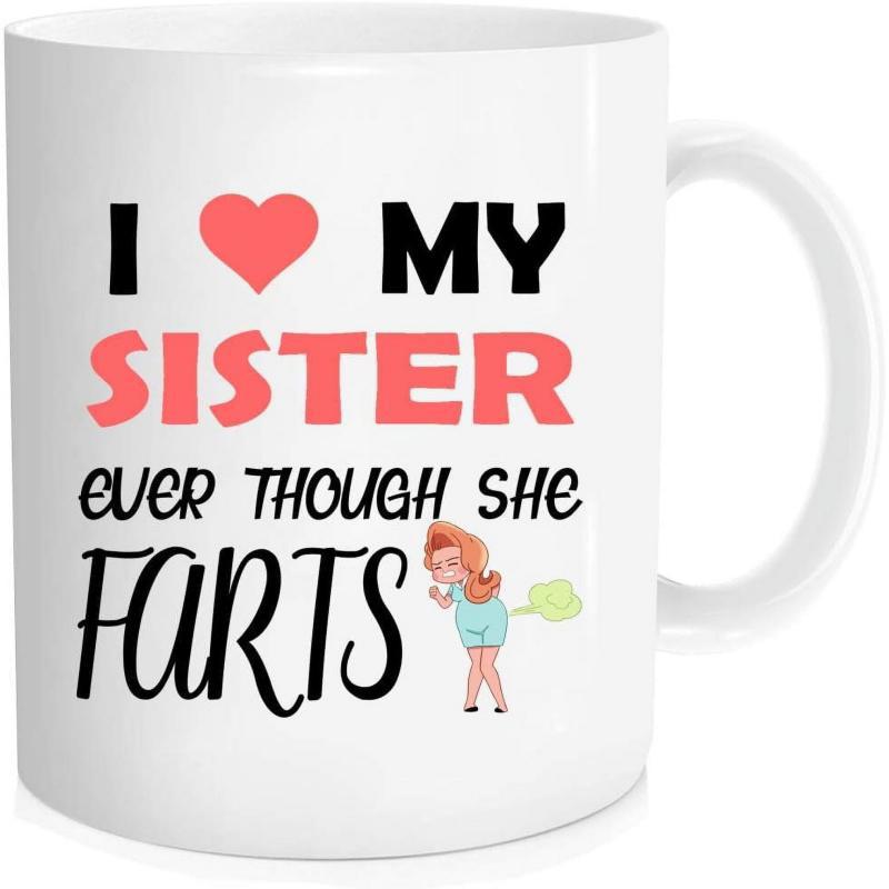 Tailorly White Ceramic 11 oz Mug - I My Sister Even Though She Farts Humorous Cartoon Character With Red Hair Releasing Green Gas Cloud Heart Girl