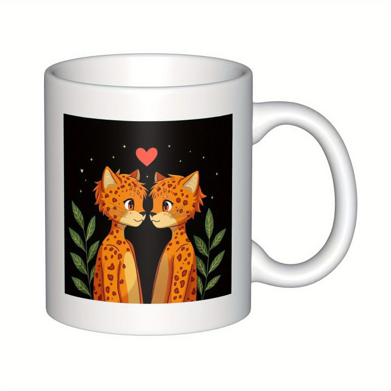 Tailorly White Ceramic 11 oz Mug - Cute Spotted Animals Surrounded By Green Foliage Beneath A Small Heart Cheetah