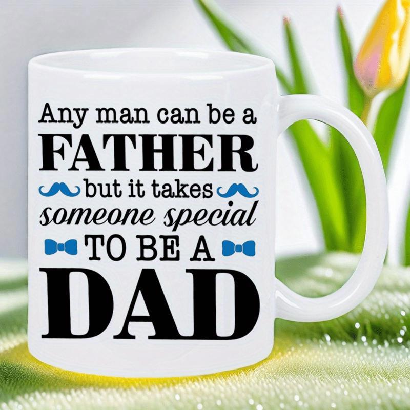 Tailorly White Ceramic 11 oz Mug - Any Man Can Be A Father But It Takes Someone Special To Be A Dad Classic With Blue Mustaches And Bowties Mug