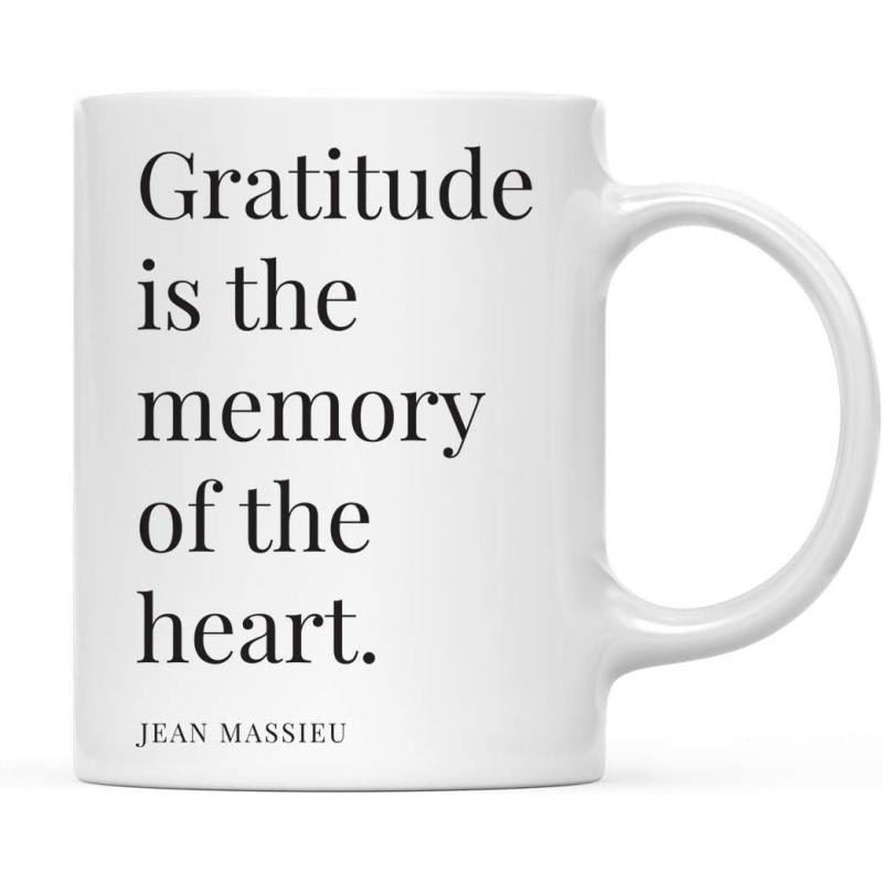 Tailorly White Ceramic 11 oz Mug - Gratitude Is The Memory Of The Heart Jean Massieu Classic Ceramic Surface With Elegant Black Serif Typography Heartfelt