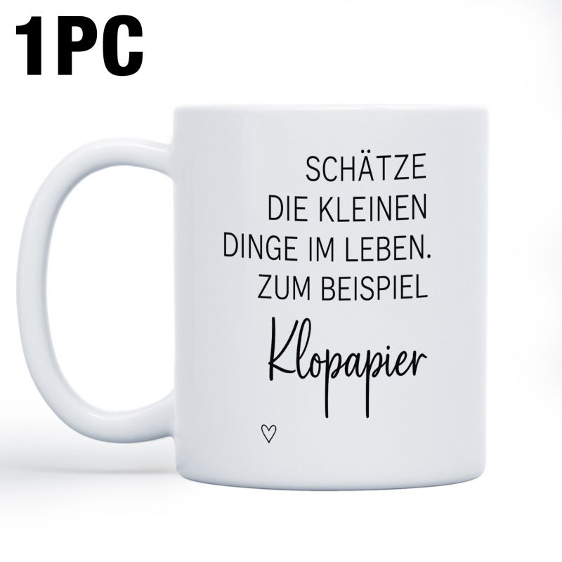 Tailorly White Ceramic 11 oz Mug - One Piece Simple Minimalist Pure With Elegant Black Script Typography Mug