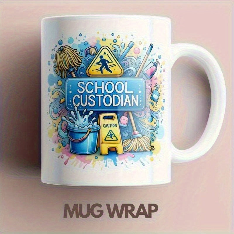 Tailorly White Ceramic 11 oz Mug - School Custodian Vibrant Colorful Illustration Featuring Cleaning Tools And Safety Caution Sign Mug