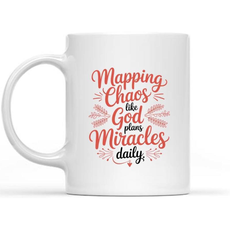 Tailorly White Ceramic 11 oz Mug - Mapping Chaos Like God Plans Miracles Daily Elegant Red Leafy Branches Framing Artistic Script Calligraphy Design Mug