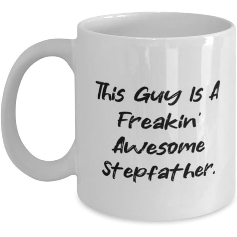 Tailorly White Ceramic 11 oz Mug - This Guy Is A Freakin Awesome Stepfather Elegant Ceramic Drinkware With Minimalist Black Script Design On Surface Mug