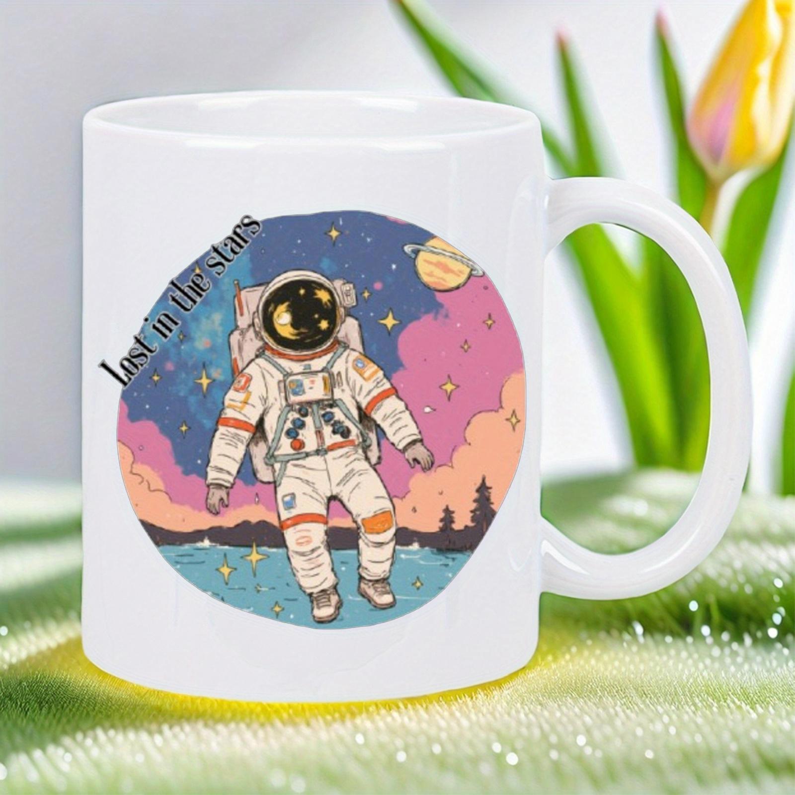 Tailorly White Ceramic 11 oz Mug - Lost In The Stars Floating Among Colorful Nebula Clouds Under A Starry Cosmic Space Horizon Astronaut