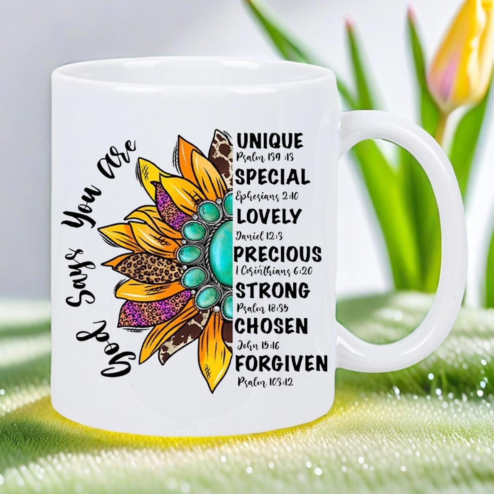 Tailorly White Ceramic 11 oz Mug - God Says You Are Unique Special Lovely Precious Strong Chosen Forgiven Vibrant Petals Featuring Exotic Leopard Patterns And