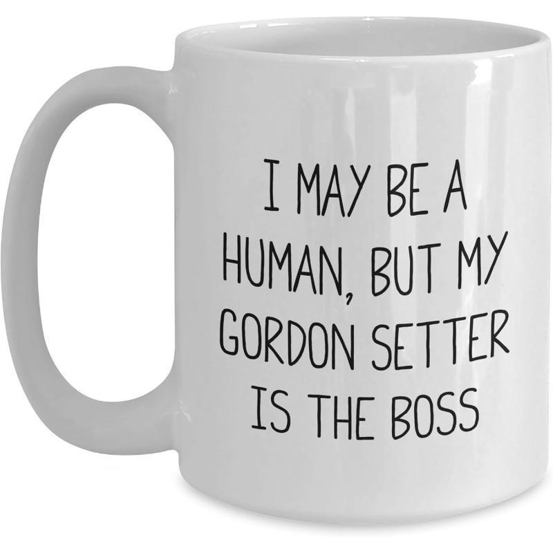 Tailorly White Ceramic 11 oz Mug - I May Be A Human But My Gordon Setter Is The Boss Minimalist Black Typography Printed Upon A Simple Mug