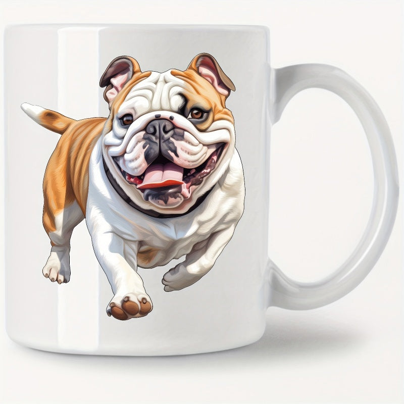 Tailorly White Ceramic 11 oz Mug - Energetic Brown And White English Bulldog Running With A Joyful Expression Bulldog
