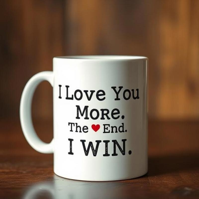 Tailorly White Ceramic 11 oz Mug - I Love You More The End I Win Minimalist Bold Typography Featuring A Tiny Red Heart Accent Mug