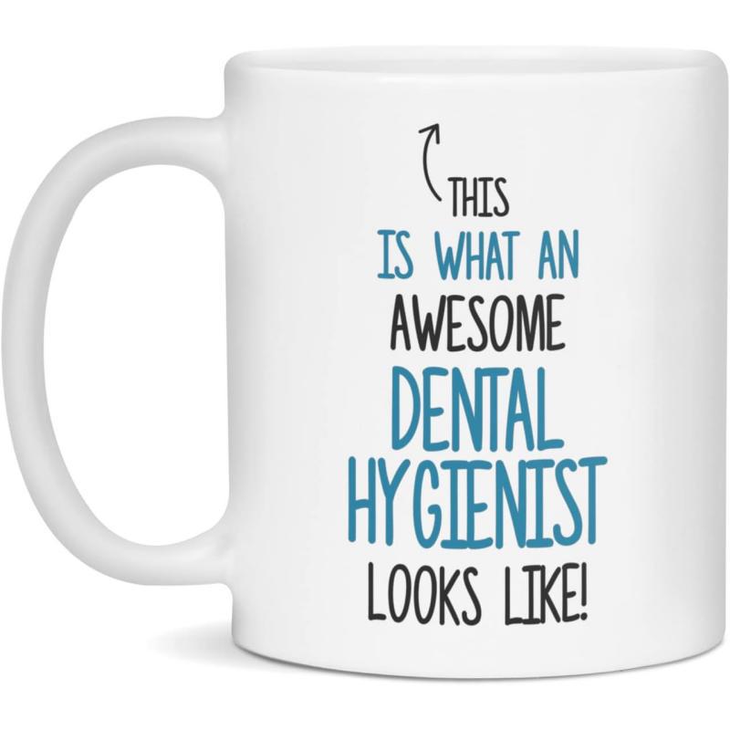 Tailorly White Ceramic 11 oz Mug - This Is What An Awesome Dental Hygienist Looks Like Simple Ceramic Vessel With Printed Text And A Small Arrow Mug