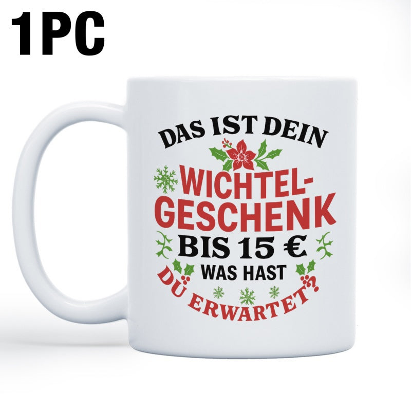 Tailorly White Ceramic 11 oz Mug - Festive Red Poinsettia Surrounded By Green Leaves And Decorative Winter Snowflakes Mug