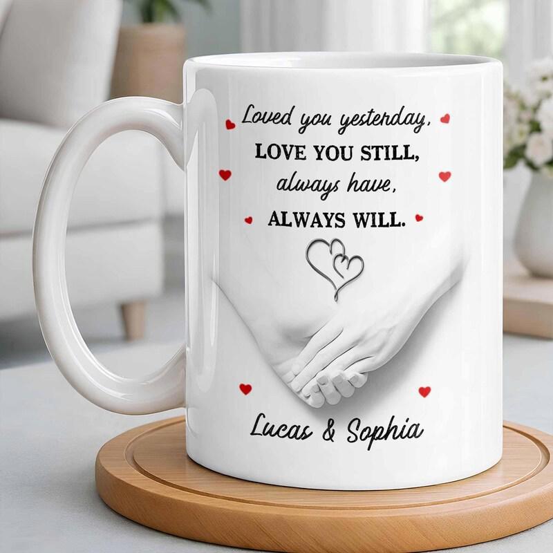Tailorly White Ceramic 11 oz Mug - Loved You Yesterday Love You Still Always Have Always Will Lucas Sophia Grayscale Artistic Design Of People Holding Each Other