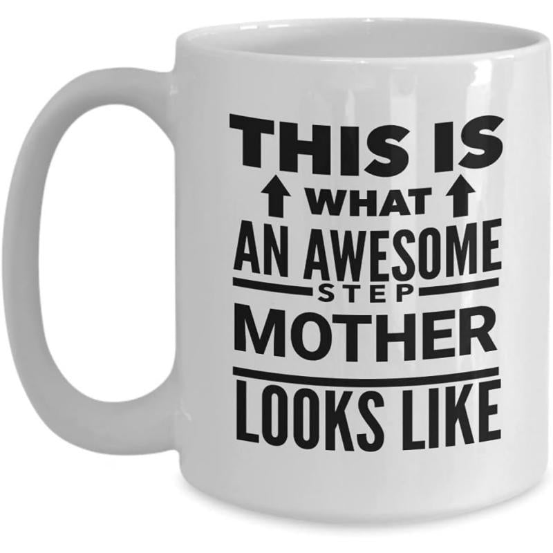 Tailorly White Ceramic 11 oz Mug - This Is What An Awesome Step Mother Looks Like Two Solid Black Arrows Pointing Upward With Bold Classic Typography Mug