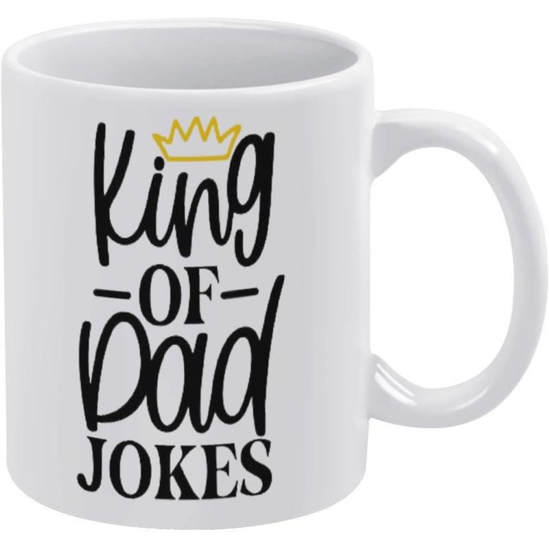 Tailorly White Ceramic 11 oz Mug - King Of Dad Jokes Minimalist Golden Hand Drawn Crown Above Playful Modern Typography Crown