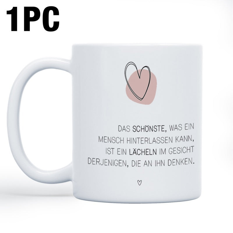 Tailorly White Ceramic 11 oz Mug - Minimalist Artistic Line Drawing Over Pink Watercolor Background Heart