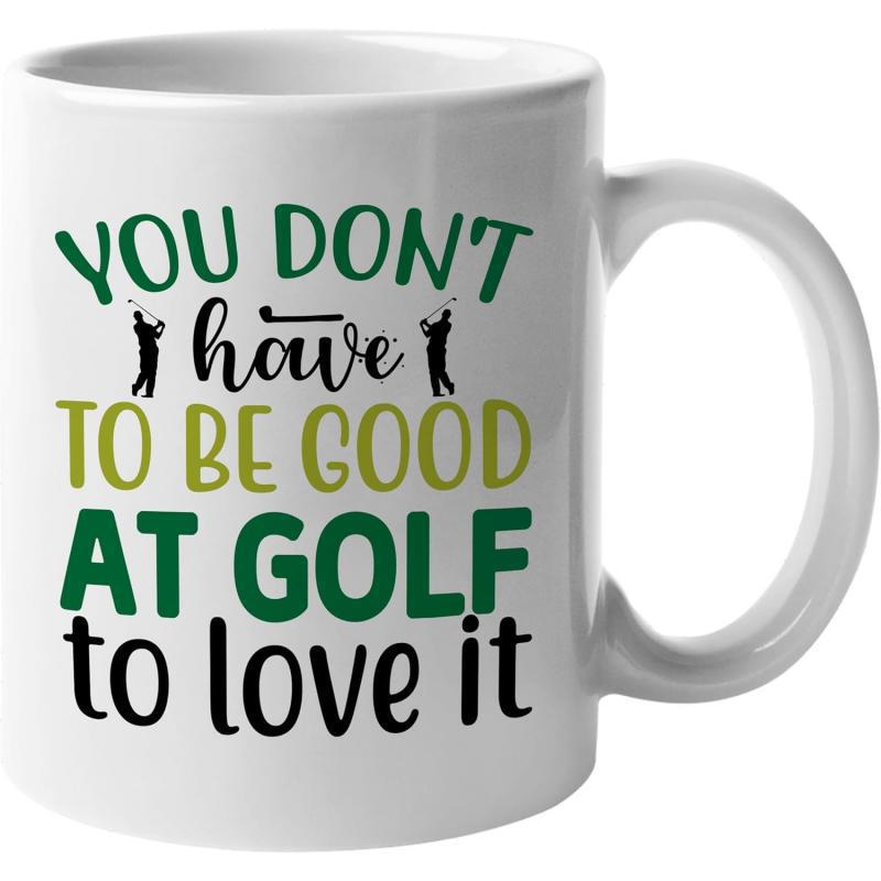 Tailorly White Ceramic 11 oz Mug - You Don't Have To Be Good At Golf To Love It Minimalist Silhouettes Of Golfers Swinging Clubs Flanking Stylish Sports Themed