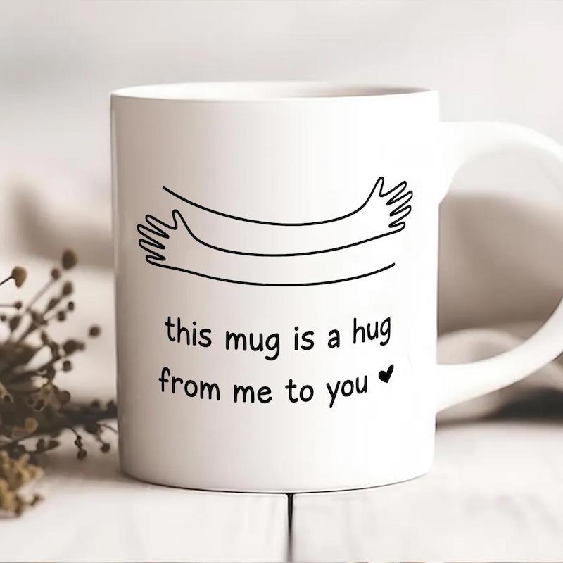 Tailorly White Ceramic 11 oz Mug - This Mug Is A Hug From Me To You Minimalist Outstretched Reaching Hands Embracing With Delicate Curved Lines Mug