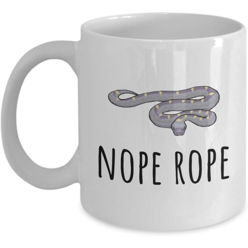 Tailorly White Ceramic 11 oz Mug - Nope Rope Minimalist Illustrated Coiled Grey Serpent On A Simple Plain Surface Snake