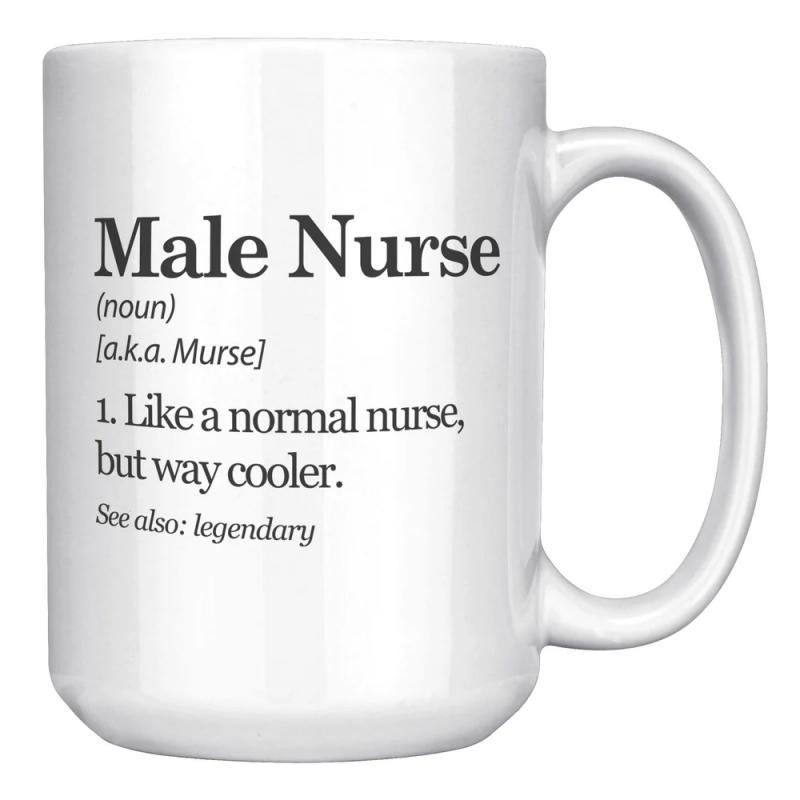 Tailorly White Ceramic 11 oz Mug - Male Nurse Like A Normal Nurse But Way Cooler Legendary Minimalist Black Serif Typography Arranged In A Formal Dictionary