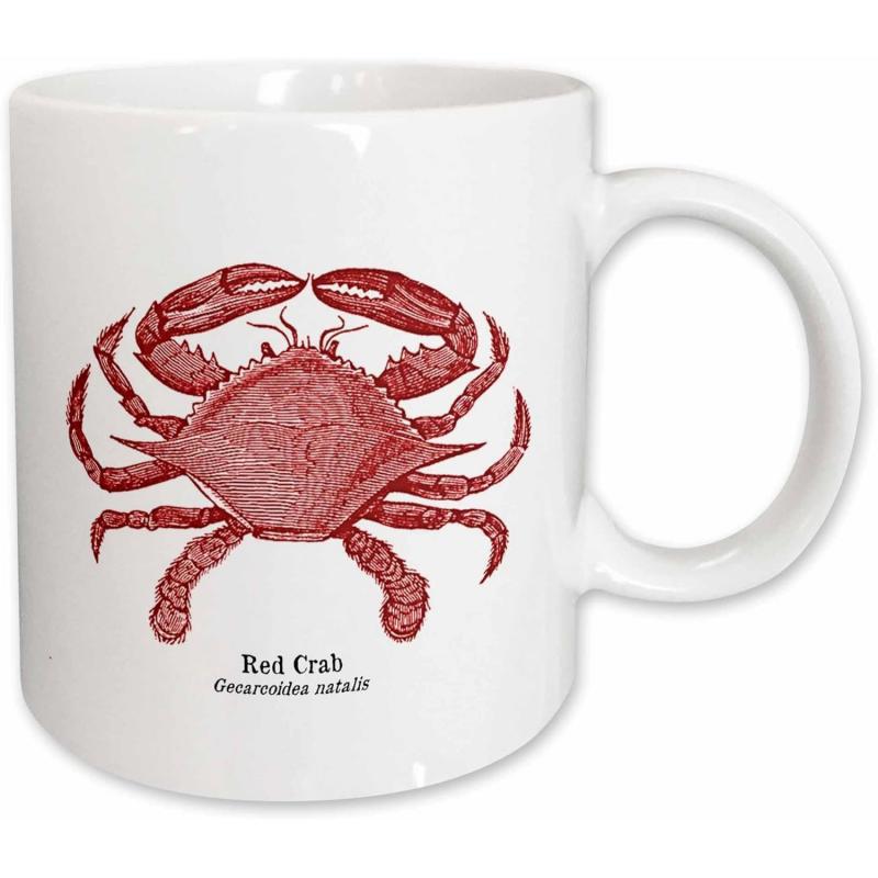 Tailorly White Ceramic 11 oz Mug - Red Crab Vintage Scientific Illustration Of A Detailed Coastal Red Crustacean Crab