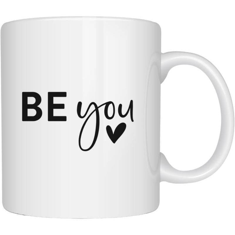 Tailorly White Ceramic 11 oz Mug - Be You Minimalist Black Script And Small Heart On