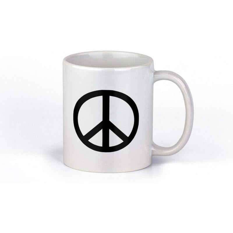 Tailorly White Ceramic 11 oz Mug - Simple Iconic Black Peace Sign Printed On Smooth