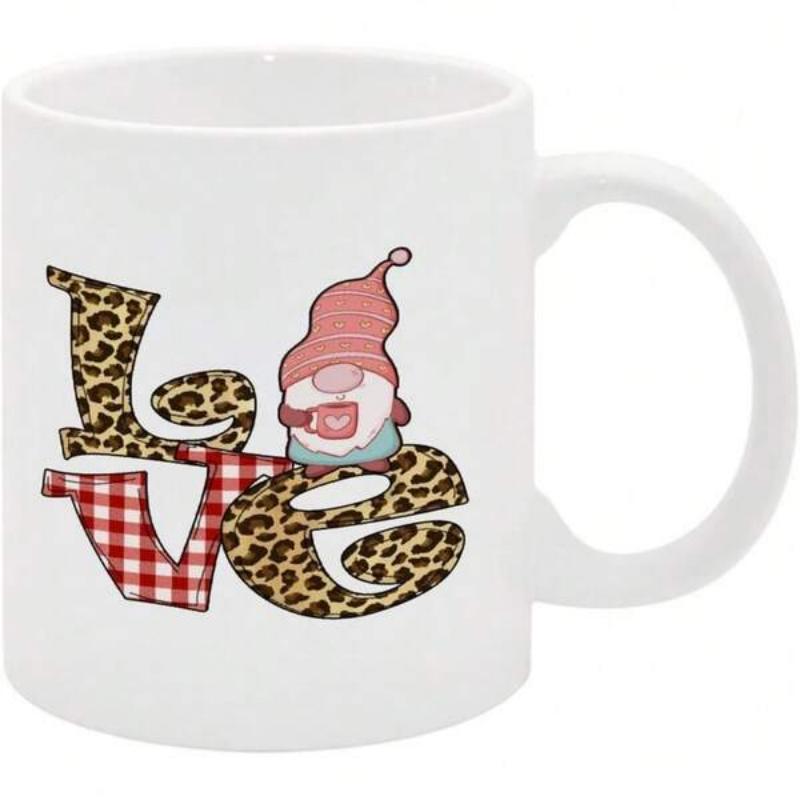 Tailorly White Ceramic 11 oz Mug - Love Leopard Print And Red Plaid Textures Featuring A Cute Winter Gnome