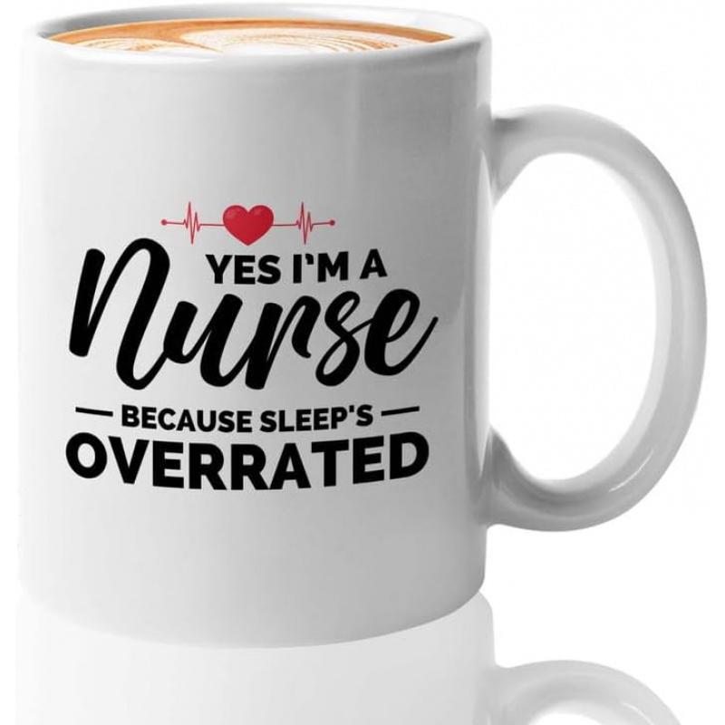 Tailorly White Ceramic 11 oz Mug - Yes I M A Nurse Because Sleep S Overrated Minimalist Red Heart With Subtle Heartbeat Pulse Line Mug