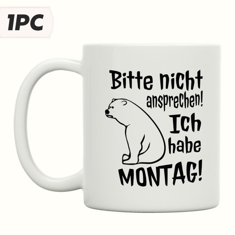 Tailorly White Ceramic 11 oz Mug - Simple Minimalist Black Line Drawing Of A Grumpy Sitting Polar Bear