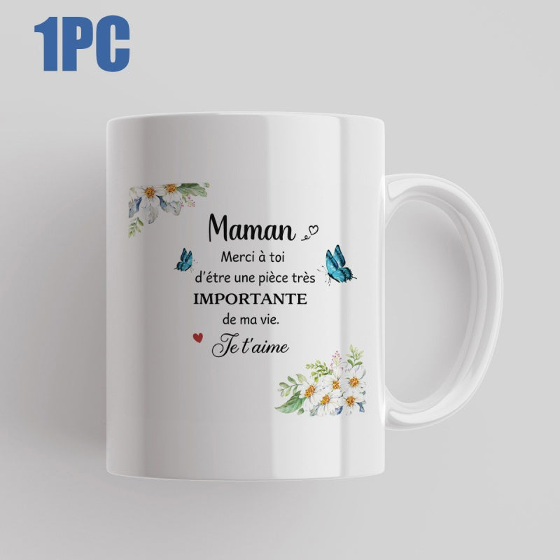 Tailorly White Ceramic 11 oz Mug - Delicate Blue Wings Fluttering Among Elegant White Spring Garden Floral Petals Butterfly