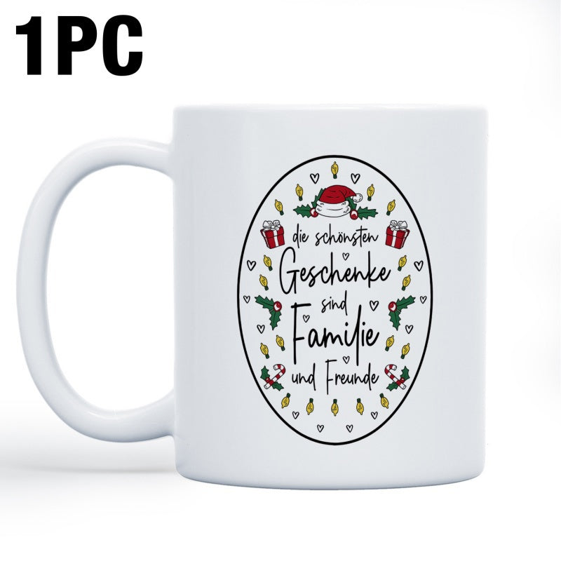 Tailorly White Ceramic 11 oz Mug - Festive Holiday Oval Design Featuring Santa Hat And Gifts Mug