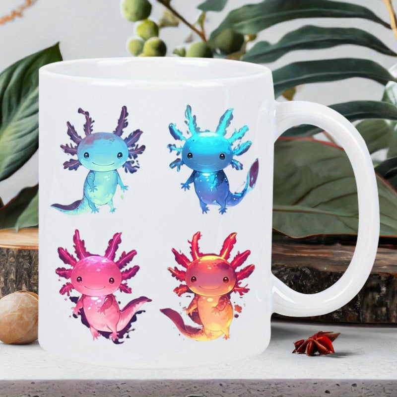 Tailorly White Ceramic 11 oz Mug - Colorful Glowing Whimsical Aquatic Creatures Floating In A Magical Underwater Scene Axolotl