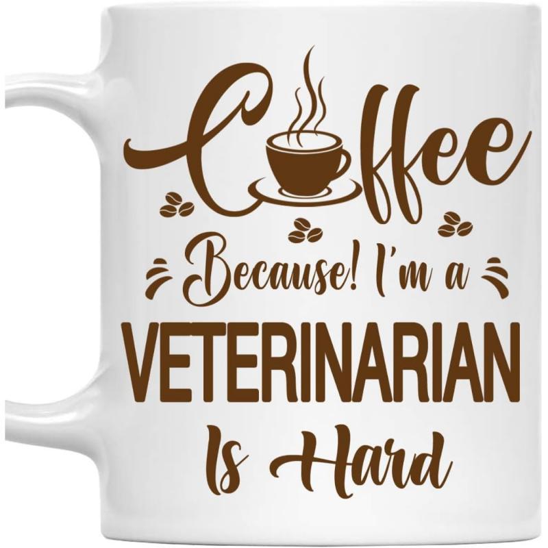 Tailorly White Ceramic 11 oz Mug - Coffee Because Im A Veterinarian Is Hard Artistic Brown Illustration Of A Steaming Cup And Coffee Beans Cup