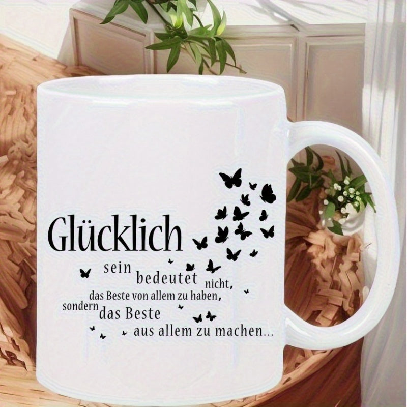 Tailorly White Ceramic 11 oz Mug - Swarm Of Small Black Delicate Butterflies Flying Upwards Towards The Sky Butterfly