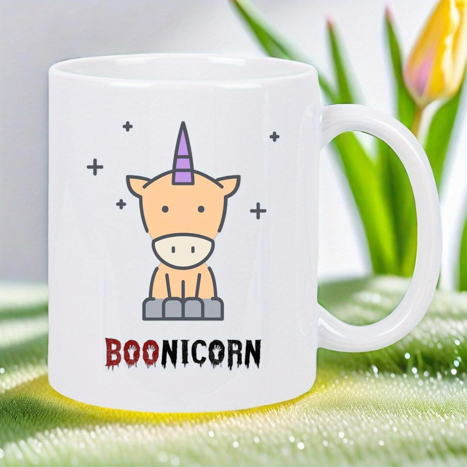 Tailorly White Ceramic 11 oz Mug - Boonicorn Cute Minimalist Cartoon Character With Purple Horn And Twinkling Stars Unicorn