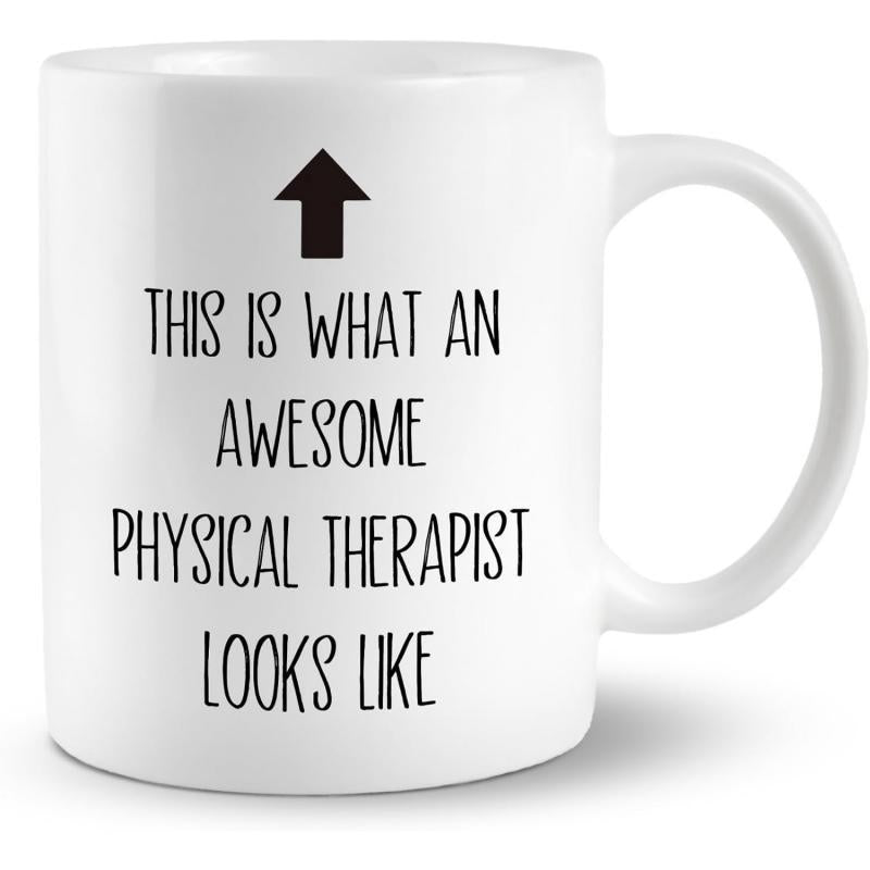 Tailorly White Ceramic 11 oz Mug - This Is What An Awesome Physical Therapist Looks Like Minimalist Black Upward Pointing Arrow Centered Above Bold Typography