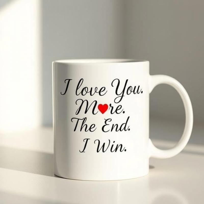 Tailorly White Ceramic 11 oz Mug - I Love You More The End I Win Simple Minimalist White Surface With Decorative Red Heart Mug