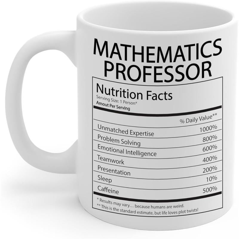 Tailorly White Ceramic 11 oz Mug - Mathematics Professor Nutrition Facts Clean Minimalist White Ceramic With Bold Black Text Label Style Mug