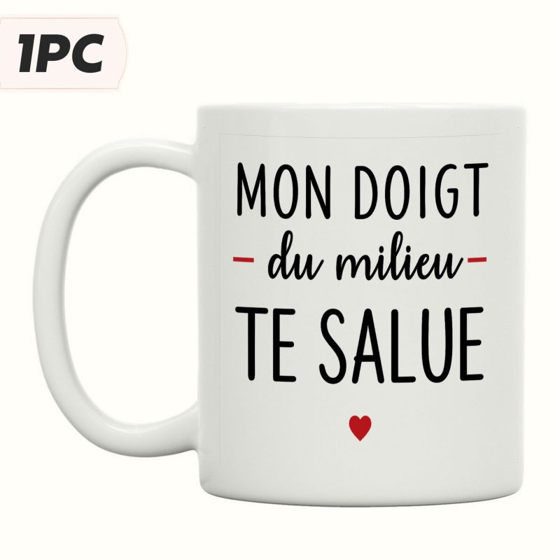 Tailorly White Ceramic 11 oz Mug - Pure White Ceramic With Minimalist Red Heart And Script Typography Pattern Mug